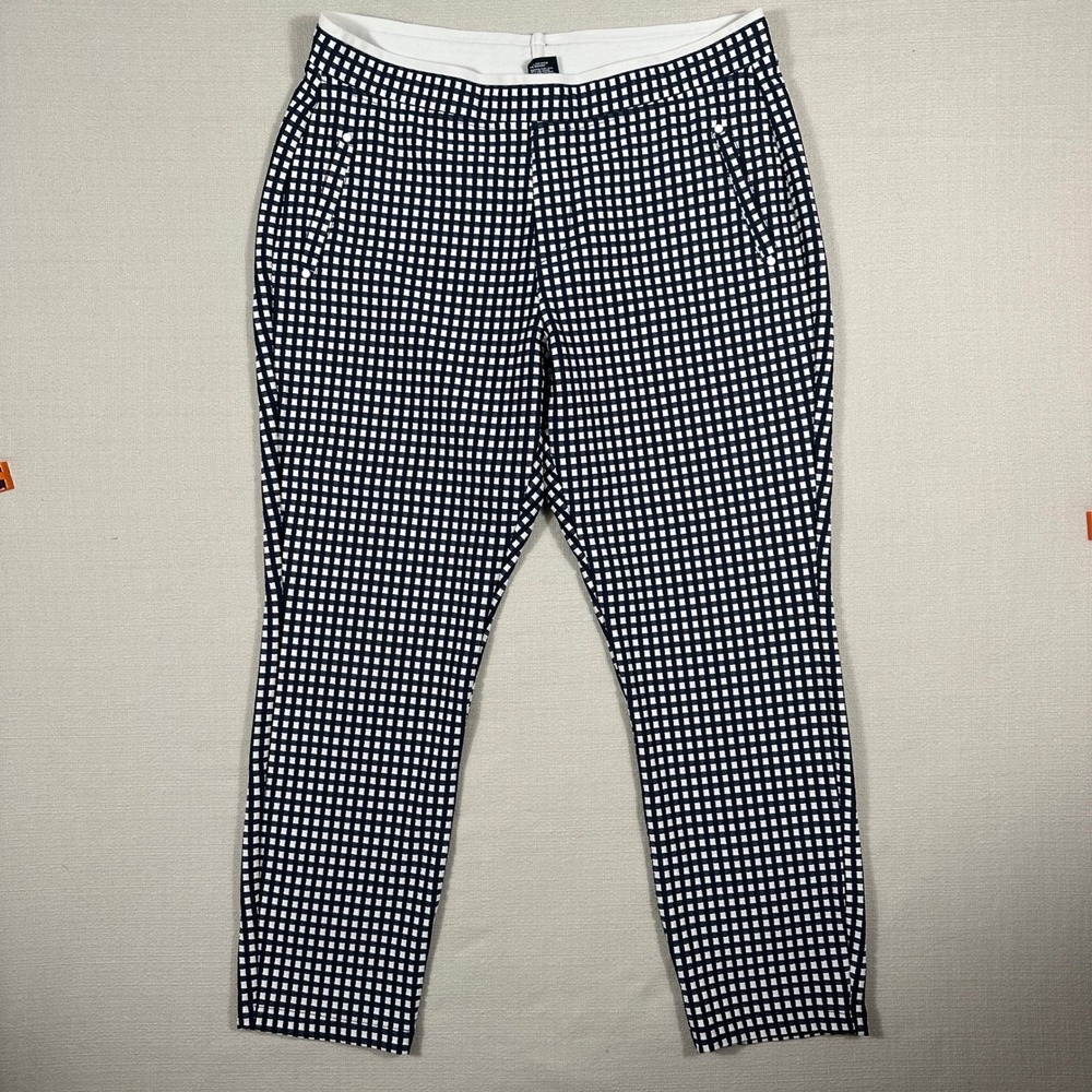 HUE Leggings Womens Large Navy Blue Excellent Grid Pattern Pull On Pants 16661